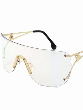 Clear Rimless Shield Futuristic Wraparound Sunglasses NWT